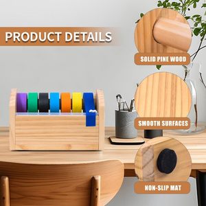 Wooden Tape Dispenser Solid <b>Pine</b> Wood Desktop Organizer For Office Craft Storage Rack With Non Slip Mat - Product Image 1