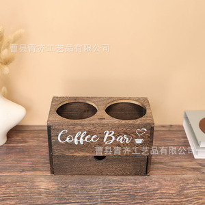 Coffee Bean <b>Storage</b> <b>Box</b> Wooden Desk Organizer With <b>Drawer</b> Coffee Bar Design Rectangle Shape Adjustable For Home Office Use - Product Image 2