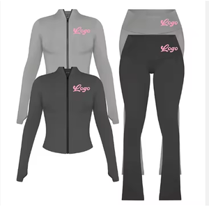 Conjunto <span class=keywords><strong>de</strong></span> Chándal Personalizado con Chaqueta con Cierre y Orificios para los Pulgares, Pantalones Acampanados, Conjunto <span class=keywords><strong>de</strong></span> Dos Piezas para <span class=keywords><strong>Mujer</strong></span>, Ropa Informal Básica 2024 - Product Image 1