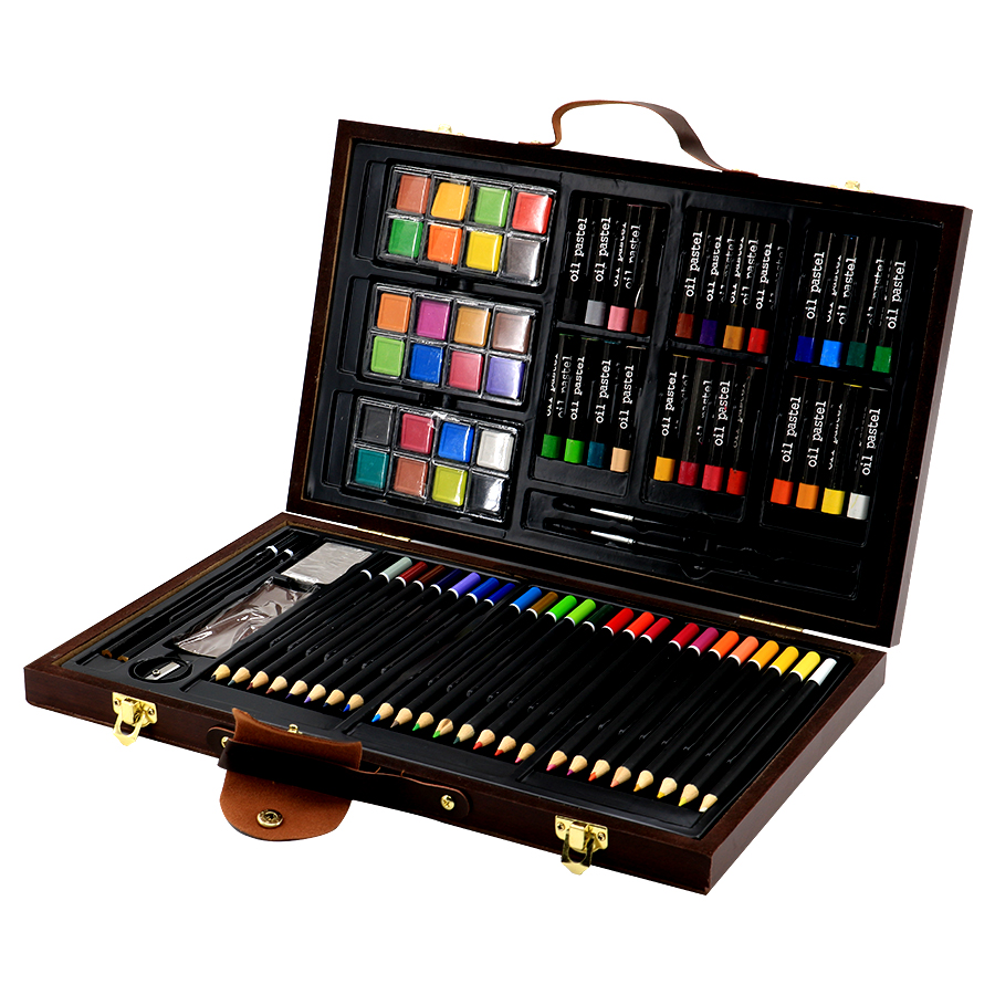 Juego de pinturas de arte para niños, Set de 80 piezas con lápiz de acuarela, lápiz de Color, lápiz de aceite de crayón, caja