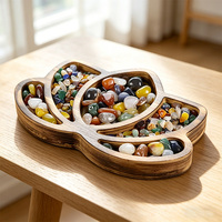 Plateau en bois de lotus sculpté à la main avec rangement esthétique pour la guérison, idéal pour le salon ou le bureau – Plateau lune en bois