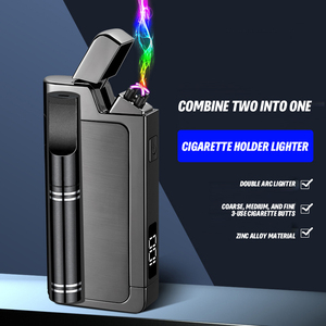 Briquet <span class=keywords><strong>électronique</strong></span> sans flamme coupe-vent à double arc à charge rapide Type-C <span class=keywords><strong>avec</strong></span> porte-<span class=keywords><strong>cigarette</strong></span> et <span class=keywords><strong>filtre</strong></span> - Product Image 1