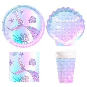 DAMAI - Juego de Platos, Cucharas, Tenedores y Cuchillos de Papel para Fiesta de Sirenas, Platos de Papel para Fiestas Temáticas Submarinas y Cumpleaños - Product Image 2