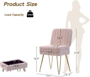 Fauteuil de vanité moderne Manyday avec rangement, ottoman confortable, <span class=keywords><strong>tabouret</strong></span> pliant en fausse fourrure, <span class=keywords><strong>4</strong></span> <span class=keywords><strong>pieds</strong></span> en métal, siège rembourré en fourrure, <span class=keywords><strong>pieds</strong></span> antidérapants - Product Image 3
