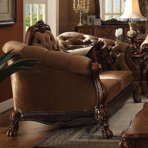 Victorian rắn gỗ cấu trúc phòng khách sofa Set vải bìa cắt sofa đặt bằng gỗ chạm khắc ghế sofa - Product Image 4