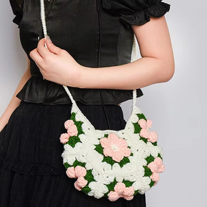 Venta Directa de Fábrica, Bolsos Tejidos a Crochet Hechos a Mano, Bolsos Cruzados de Algodón Modernos, Bordado de Dibujos Animados <span class=keywords><strong>Mediano</strong></span>, Floral, Ligero - Product Image 1