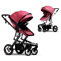 Poussette Bébé Multifonctionnelle en Alliage d'Aluminium 3-en-1, Position Assise et Allongée, Rotation à 360 Degrés, Amortisseur, Pliable, 15 kg