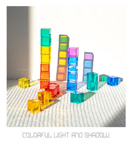 Jouets Montessori JET Blocs de construction en acrylique haute transparence en forme de cube Blocs en bois arc-en-ciel Jouets d'empilage Jouets éducatifs - Product Image 3