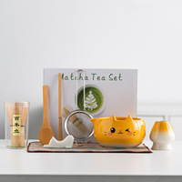 Nouvel Arrivage – Ensemble Bol et Support en Céramique pour Fouet à Matcha avec Logo Dessin Animé Chat Chien Mignon – Kits d'Outils de Préparation pour l'Art du Thé Matcha