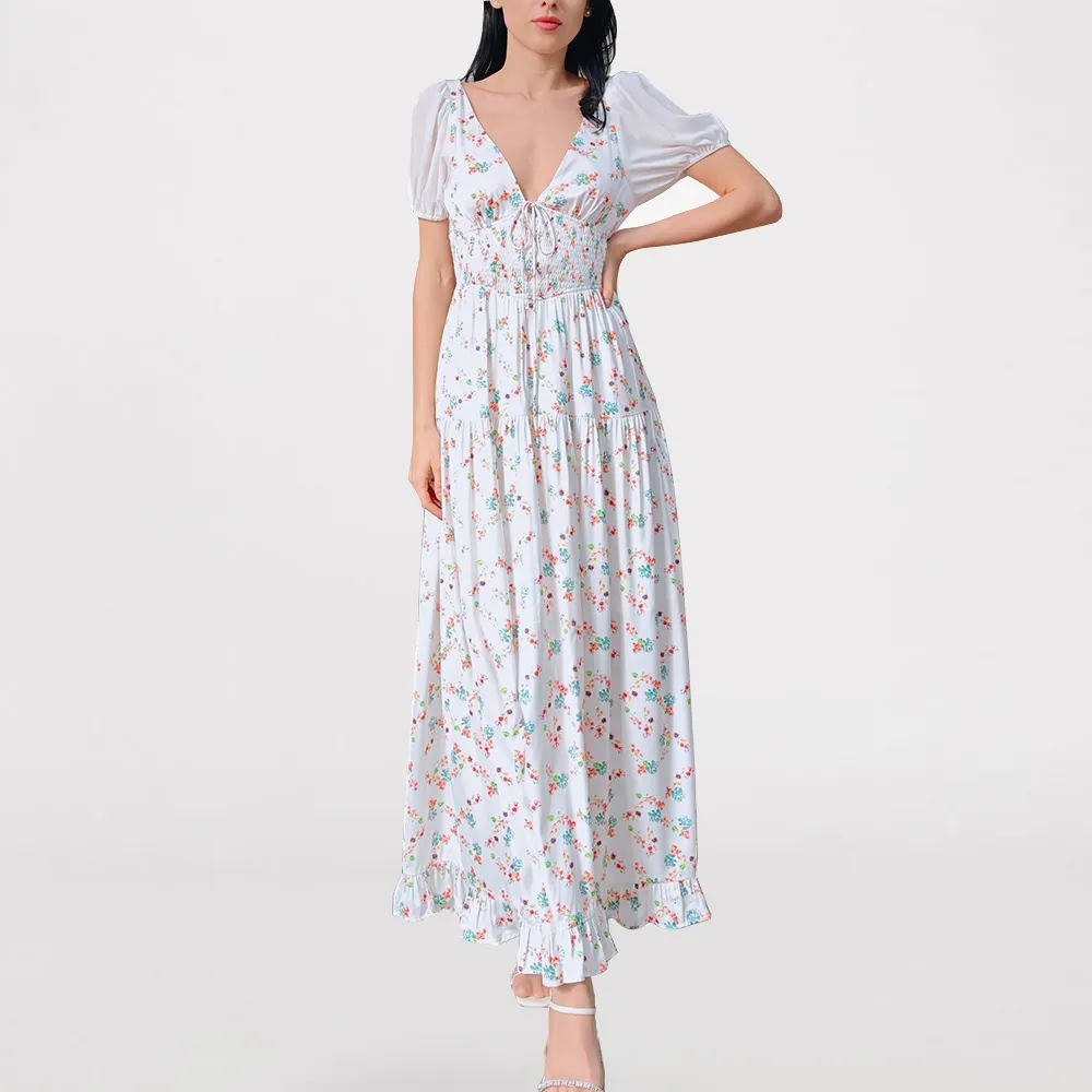 Spring and Summer New Women's Printed Short Sleeve Backless Floral Long Dress Custom Dress Design Women's Casual Dress