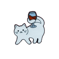 Chine usine mignon chat buvant du vin émail broche dessin animé Animal broche pour veste sac à dos chapeau accessoires de mode Badge en métal