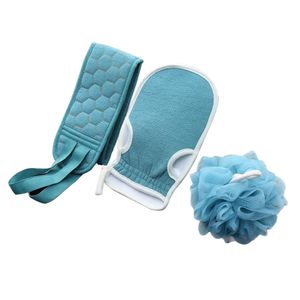 Venta al por mayor de fábrica: Juego de 3 toallas largas para limpieza de la piel, bola de ducha de fibra vegetal suave y guantes exfoliantes para el cuerpo. - Product Image 1