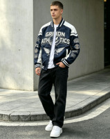 Blouson Bomber de Baseball Personnalisable, Épais, Vintage, avec Broderies et Écussons, Boutons Pression, Col et Poignets Côtelés, Style Universitaire