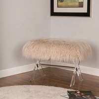 Tabouret fonctionnel polyvalent et beau en fausse fourrure de couleur naturelle, banc de chambre à coucher avec pieds en acrylique de Style X cristallin