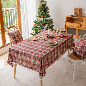 Christmas Embroidered <b>Tablecloth</b> Rectangle <b>Red</b> Snowflake Pattern Pom-pom Edges Polyester Home Use Waterproof Oil-resistant - Product Image 1