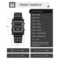 Promo Panas Jam Tangan Pria SKMEI Kotak Stainless Steel Mewah Sport Fashion LED Kristal Analog Alarm Tahan Air 3BAR