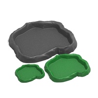 NOMOY PET Bol pour nourriture et eau en plastique imitation roche verte et grise, plat pour reptiles