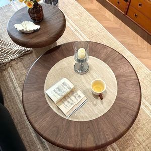 Modern <b>Round</b> Wooden Coffee <b>Table</b> Set Solid Wood Living Room <b>Side</b> <b>Table</b> Combination Natural Finish Elegant Design - Product Image 2