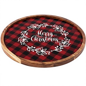 Round Christmas Tray For Decoration Customizable Designs Handmade Durable Wooden Trays For Serving Tabletop Display - Product Image 1