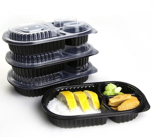 China Manufacture Oval shape Microwave safe 3 Divisions Plastic Disposable Bento Lunch Box