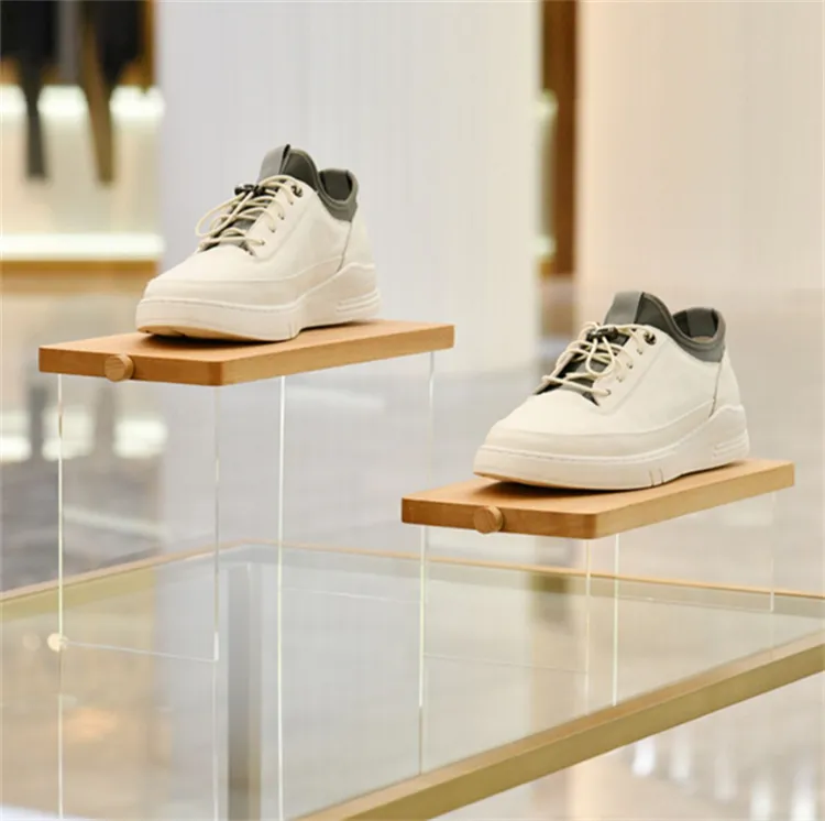 Mostrador de zapatos de mesa de exhibición comercial personalizado, Mostrador de exhibición de ventana para decoración de tienda de ropa