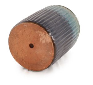 Pot de fleurs en céramique émaillée à rayures verticales dégradées turquoise-bleu de style américain, trou de drainage, jardinière décorative haute pour - Product Image 6
