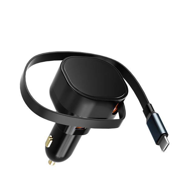 40W PD USB-C Fast Car Charger for Cell Phone with TYPE-C Retractable Cable Car Charger