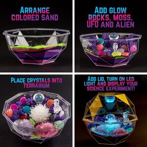 Kit de terrarium galactique pour faire pousser vos propres cristaux, idéal pour les débutants, créez une scène galactique avec des extraterrestres et une veilleuse LED - Product Image 3