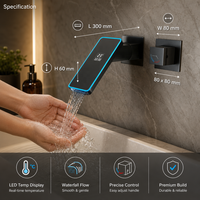 Robinet de salle de bain intelligent moderne noir mat, robinet intelligent mural avec affichage numérique de la température et lumière LED pour lavabo de salle de bain