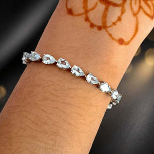Pulsera de Eslabones R Creation de Plata de Ley 925 con Aguamarina Corte Pera 6x4mm, Gema Azul, Elegante y de Lujo para Boda - Product Image 6