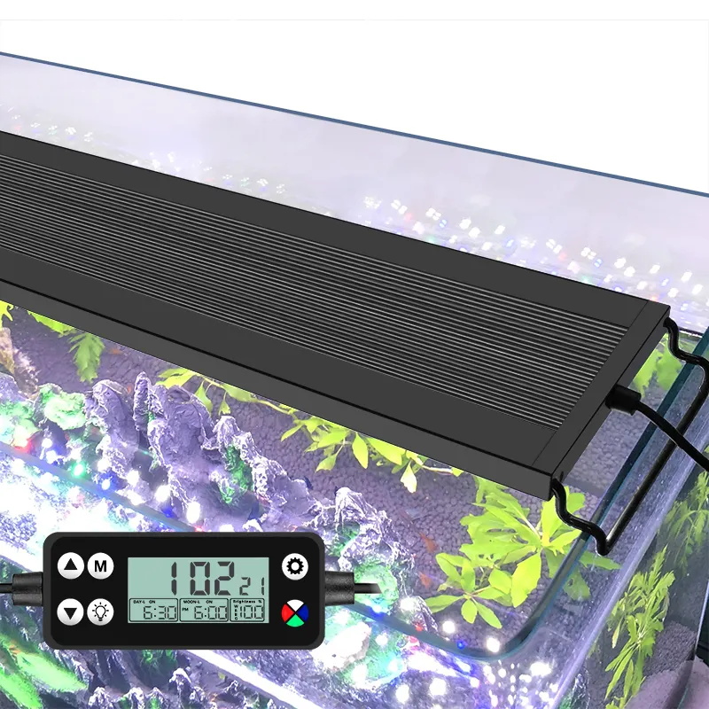 60cm 22W Voll spektrum Auto EIN/AUS Aquarium Licht Aquatic Planted Led Aquarium Light WRGB für Süßwasser tank mit LCD-Monitor