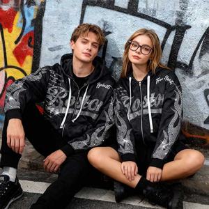 Sudadera con capucha oversize con cremallera y hombros caídos, estilo boxy, con estampado gráfico de diamantes de imitación en toda la prenda, lavado ácido y efecto desgastado, estilo urbano, gran oferta 2026 - Product Image 3