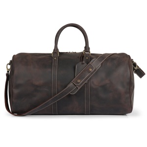Vintage Style Genuine <strong>Leather</strong> Duffel Bag for Men and <strong>Women</strong> Noble Crossbody Travel <strong>Holdall</strong> with Geometric Pattern Zipper Closure - Product Image 6