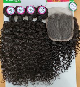 Commercio all'ingrosso ricciolo crespi in miscela di capelli con 13*4 <span class=keywords><strong>Set</strong></span> frontale in pizzo di colore naturale a buon mercato brasiliano <span class=keywords><strong>Set</strong></span> di fasci di capelli per donne nere - Product Image 3