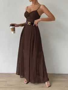 Dropshipping Producten 2025 Custom Groothandel Mode Strapless Split Losse Jurk Zwitserse Dot Twist Voorkant Stropdas Rugloze Wikkeljurk - Product Image 4