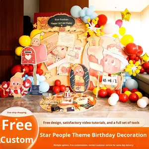 Décoration de fête d'anniversaire sur le thème des dessins animés, fond personnalisé en carton KT, accessoires <span class=keywords><strong>photo</strong></span> mignons, décoration murale, Chine - Product Image 1