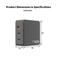 Cargador Rápido NIUBAILE 140W PD3.1/QC4.0, 2 Puertos Tipo-C + 1 Puerto USB, Adaptador Universal 100-240V, Ecológico e Ignífugo