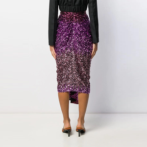 2020 Pailletten Farbverlauf Farbe Hohe Taille Rüschen Asymmetrische Party <span class=keywords><strong>Midi</strong></span> Rock Frauen