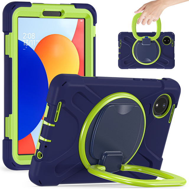 For Xiaomi Redmi Pad SE 4G 8.7 Inch Shockproof 3 Layer Hybrid Rugged Rotating Folding Handle Grip Bracket Heavy Tablet Cases