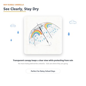 Parapluie semi-automatique transparent pour enfants, imprimé dessin animé, en PVC et fibre de verre, ouverture automatique par bouton, vente en gros, logo personnalisé, pour le soleil - Product Image 2