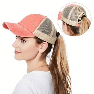 Casquette de baseball en coton lavé pour femme, style cowboy, pour le sport et l'extérieur, avec boucle élastique réglable et trou pour queue de cheval, respirante, vente en gros - Product Image 1