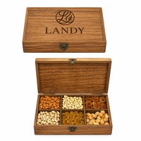 Boîtes en bois divisées de qualité supérieure avec logo personnalisé pour les noix, boîte à collation en bois naturel à compartiments multiples pour les cadeaux gastronomiques de Noël