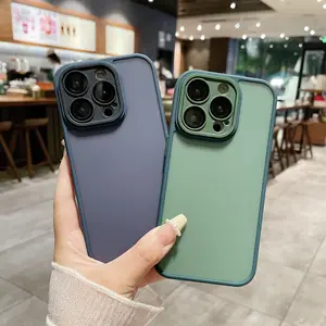 Translucent Matte Skin Feel Shockproof Phone Case for iPhone 13 14 15 Pro Max Glass Lens Protective Cover