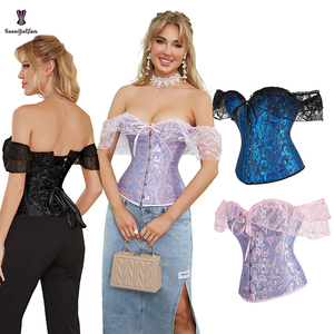 Frente 6 Busk cierre cordón vendaje Bustier Festival tamaño grande tetona señoras claro y azul oscuro encaje manga corsé Top para mujeres - Product Image 1