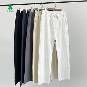 <span class=keywords><strong>Pantaloni</strong></span> Casual da <span class=keywords><strong>uomo</strong></span> in <span class=keywords><strong>lino</strong></span> larghi con coulisse dritta leggera opzioni <span class=keywords><strong>di</strong></span> personalizzazione del servizio OEM - Product Image 2