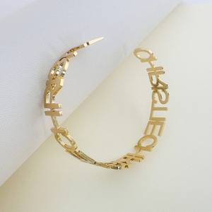 Stainless Steel Electroplated Bracelet <strong>Custom</strong> Name Letter <strong>Bangle</strong> Exaggerated Open Personalized <strong>Women</strong> Gift - Product Image 4