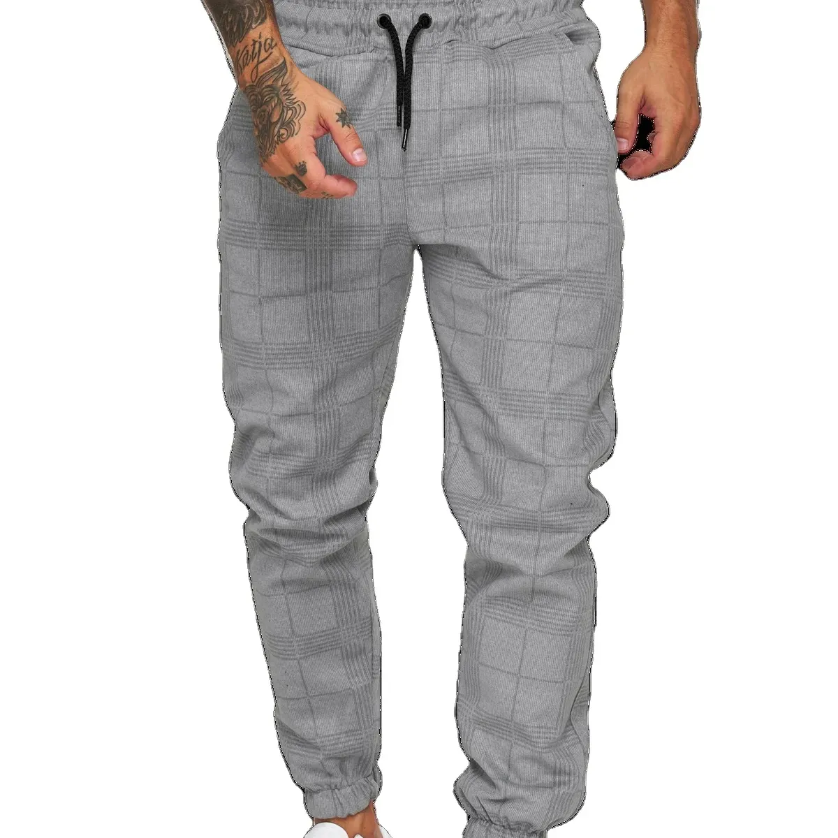 Pantaloni Casual 3d stampati quadrati con stampa digitale, pantaloni larghi in vita Slim Fit da uomo con piedini