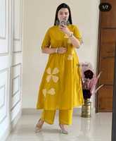 Demi-manches femmes modeste imprimé floral costume décontracté pantalon indien cordon ensemble bureau vacances porter en gros cordon ensemble coton grande taille