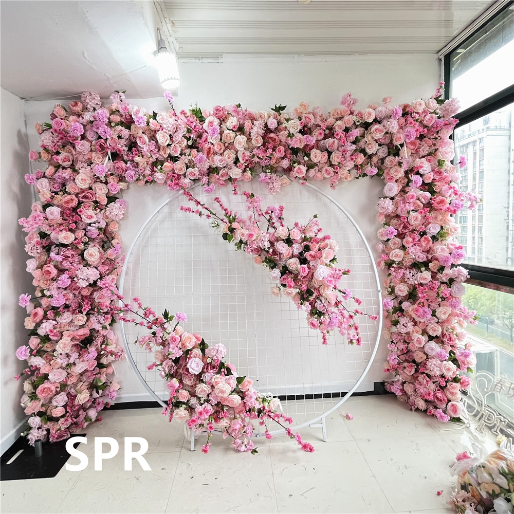 Spr Goedkope Kunstmatige Bloem Muur Bruiloft Decor Roze Blush Mix Kleur Roll Bloem Muur Voor Bruiloft Decoratie