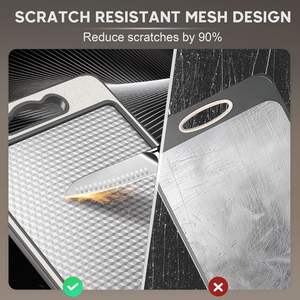 Planche à découper en acier inoxydable double face antibactérienne de qualité 304 pour la préparation des aliments en cuisine avec côté en plastique pour viande et légumes - Product Image 3